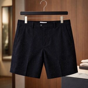 Club Monaco Black Speckled Flat-Front Shorts